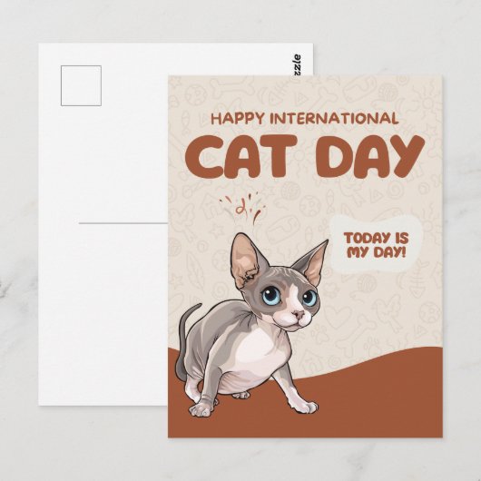 International Cat Day Sphynx Celebration Art ポストカード (正面/裏面)