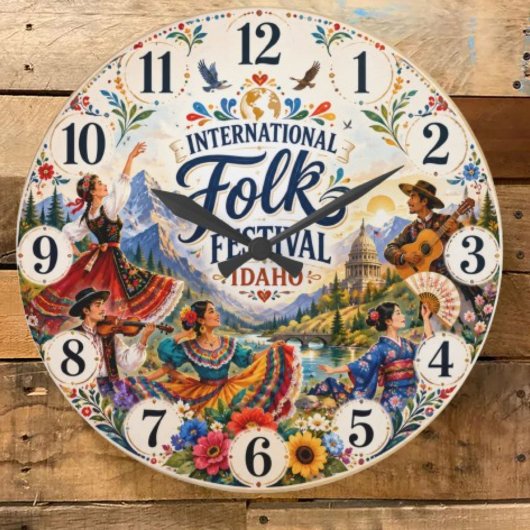 International Folk Festival Idaho Cultural Heritag ラージ壁時計