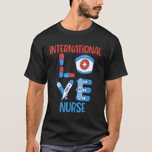 International Nurse Love Nursing Design Tシャツ (正面)