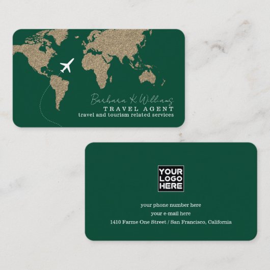 International Travel Agent World Map dark-green 名刺 (正面/裏面)