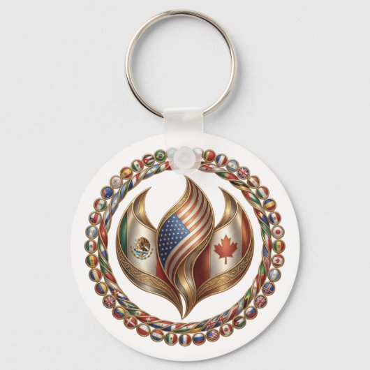 International Unity Flame with World Flags Emblem  キーホルダー (正面)