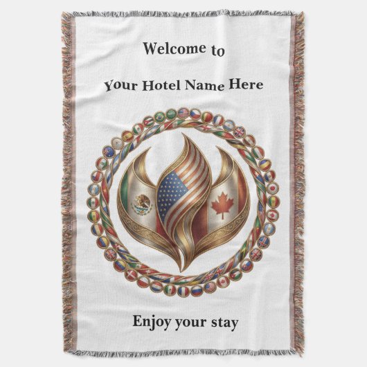 International Unity Flame with World Flags Emblem  スローブランケット (正面縦)