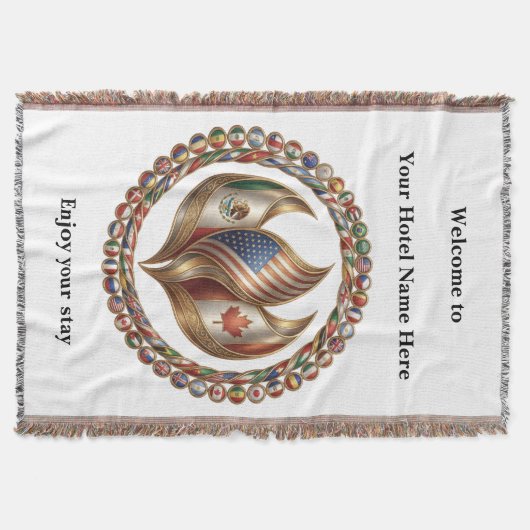 International Unity Flame with World Flags Emblem  スローブランケット (正面)
