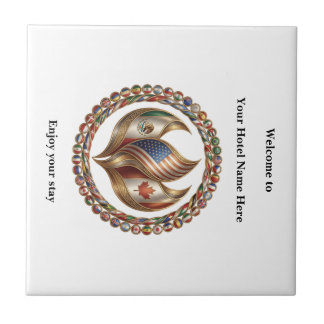 International Unity Flame with World Flags Emblem タイル