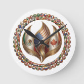 International Unity Flame with World Flags Emblem ラウンド壁時計 (正面)