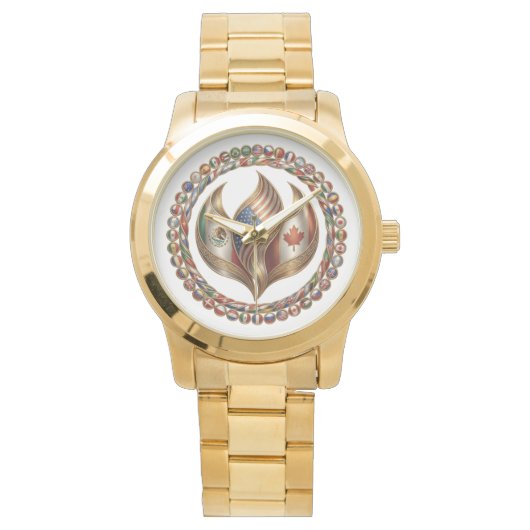 International Unity Flame with World Flags Emblem  腕時計 (正面)