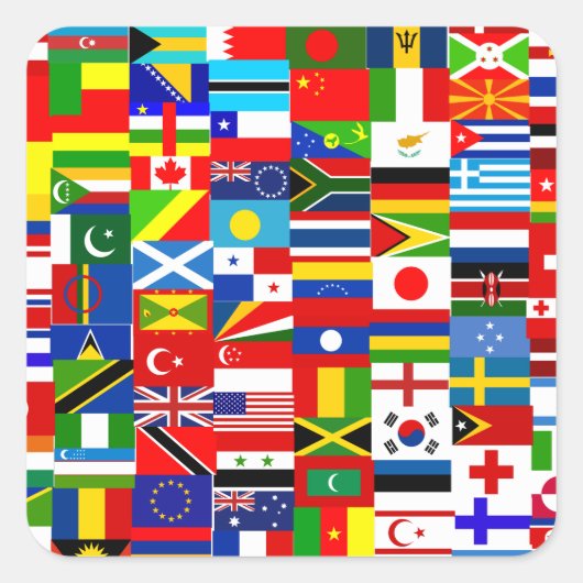 International World Wide Flag Collage スクエアシール (正面)