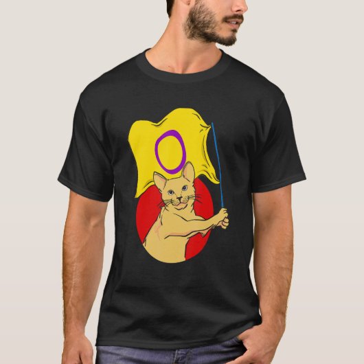 Intersex Flag Cat非二項性 Tシャツ (正面)