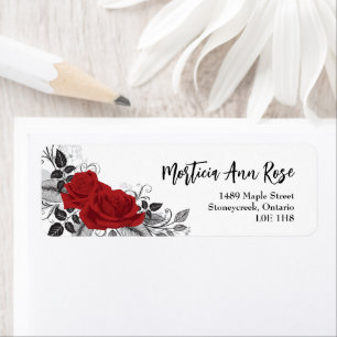 Intertwined Romantic Red Rose Return Address Label ラベル