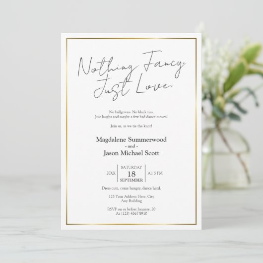 Intimate Minimalist Wedding | ゴールドフレーム 招待状 (スタンド正面)