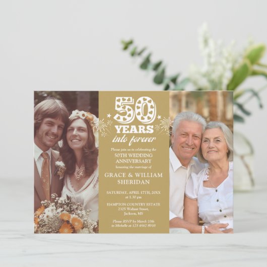 Into Forever 50th 結婚anniversary 2 Photo 招待状 (スタンド正面)