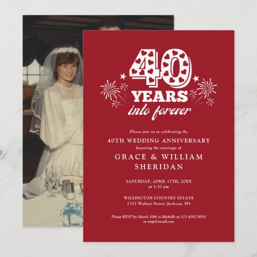 Into Forever Ruby 40th 結婚 Anniversary Photo 招待状 (正面/裏面)