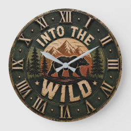 Into the Wild Bear Rustic Cabin Mountain Decor ラージ壁時計