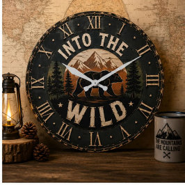 Into the Wild Bear Rustic Cabin Mountain Decor ラージ壁時計