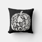 Intricate Black and White Pumpkin Art – Halloween  クッション (正面)
