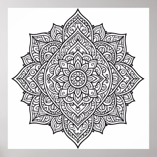 Intricate Black Line Mandala Art ポスター (正面)