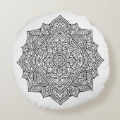 Intricate Black Line Mandala Art ラウンドクッション (裏面)