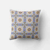 intricate blue and yellow geometric patterns クッション (裏面)