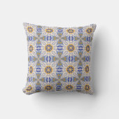 intricate blue and yellow geometric patterns クッション (正面)
