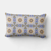 intricate blue and yellow geometric patterns ランバークッション (裏面)