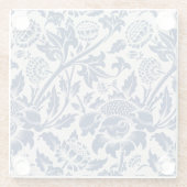 Intricate blue floral pattern on light background ガラスコースター (裏面)