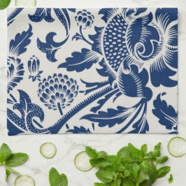 Intricate blue floral pattern on light background キッチンタオル