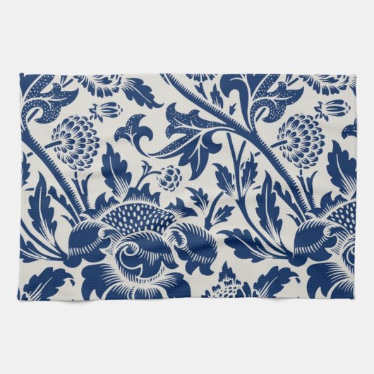 Intricate blue floral pattern on light background キッチンタオル (横)