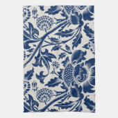 Intricate blue floral pattern on light background キッチンタオル (縦)