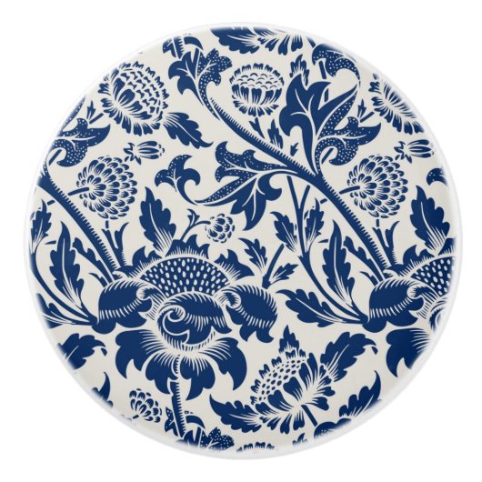 Intricate blue floral pattern on light background セラミックノブ (正面)