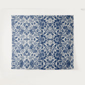 Intricate blue floral pattern on light background タペストリー (正面(横))