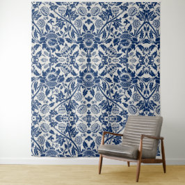 Intricate blue floral pattern on light background タペストリー