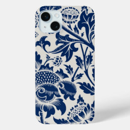 Intricate blue floral pattern on light background iPhone 15 miniケース