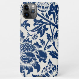 Intricate blue floral pattern on light background iPhone 11Pro maxケース