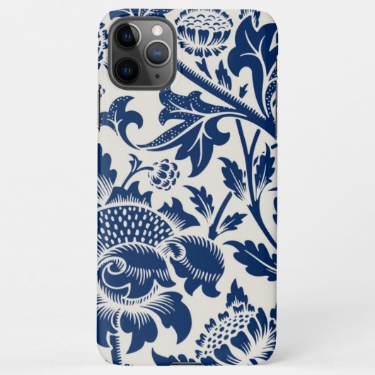 Intricate blue floral pattern on light background iPhoneケース (裏面)