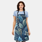 Intricate Blue & Green Botanical -Starry Dark Blue エプロン (着用した状態)