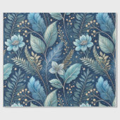 Intricate Blue & Green Botanical -Starry Dark Blue ラッピングペーパー (フラット)