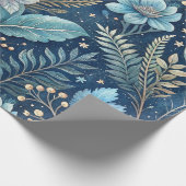 Intricate Blue & Green Botanical -Starry Dark Blue ラッピングペーパー (角)