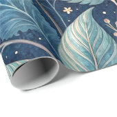 Intricate Blue & Green Botanical -Starry Dark Blue ラッピングペーパー (ロールコーナー)