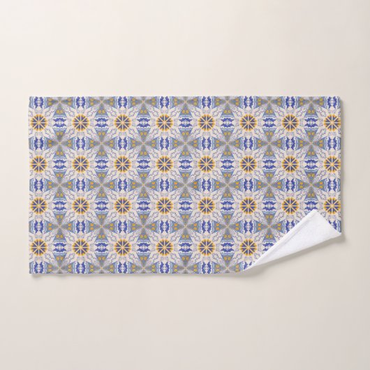 intricate blue, yellow, & white geometric pattern  バスタオルセット (ハンドタオル)