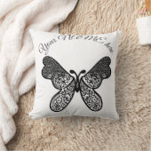 Intricate Boho Mandala Butterfly Black and White A クッション (ブランケット)