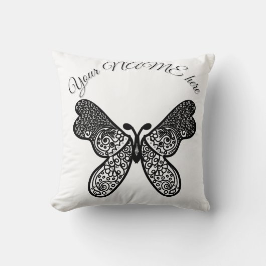 Intricate Boho Mandala Butterfly Black and White A クッション (正面)