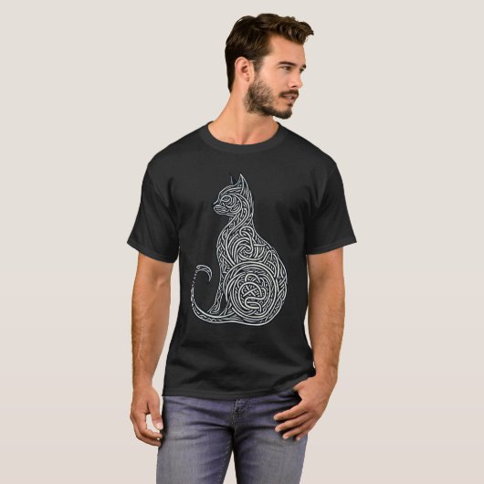 Intricate Celtic Knotwork Cat Silhouette Tシャツ (正面フル)