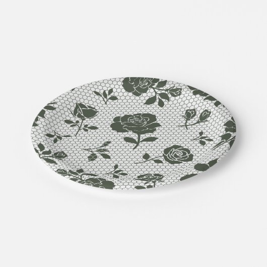 intricate dark floral patterns on a light back  ペーパープレート (アングル)