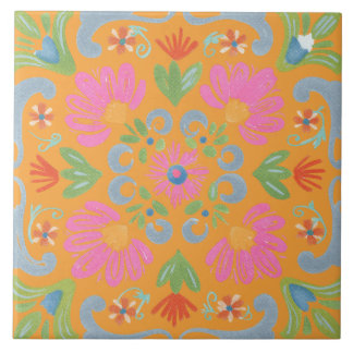 Intricate Detailed Flower Vibrant タイル