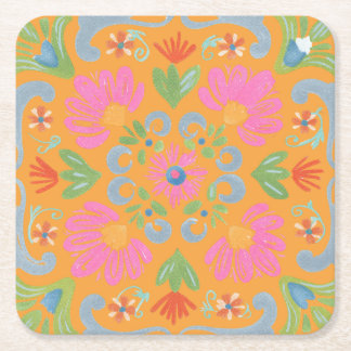Intricate Detailed Vibrant Floral Summer スクエアペーパーコースター