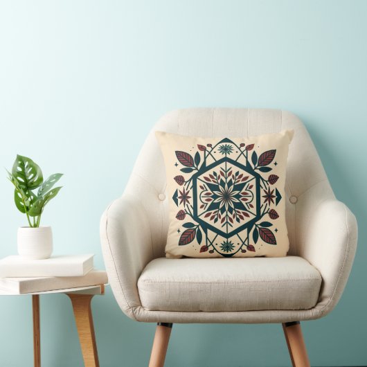 Intricate Flora Geometric Throw Pillow クッション (椅子)