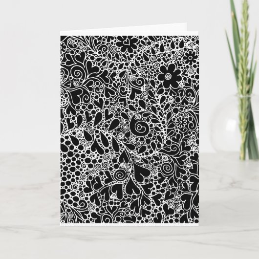 Intricate Floral and Hearts Folded Greeting Card カード (正面)