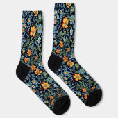 Intricate Floral Art: Blue and Orange Flowers  ソックス (右)