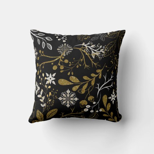 Intricate floral pattern with gold and white  クッション (裏面)