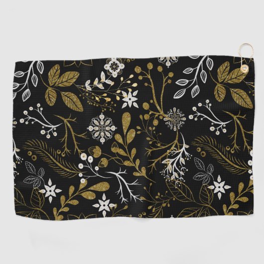 Intricate floral pattern with gold and white  ゴルフタオル (横)